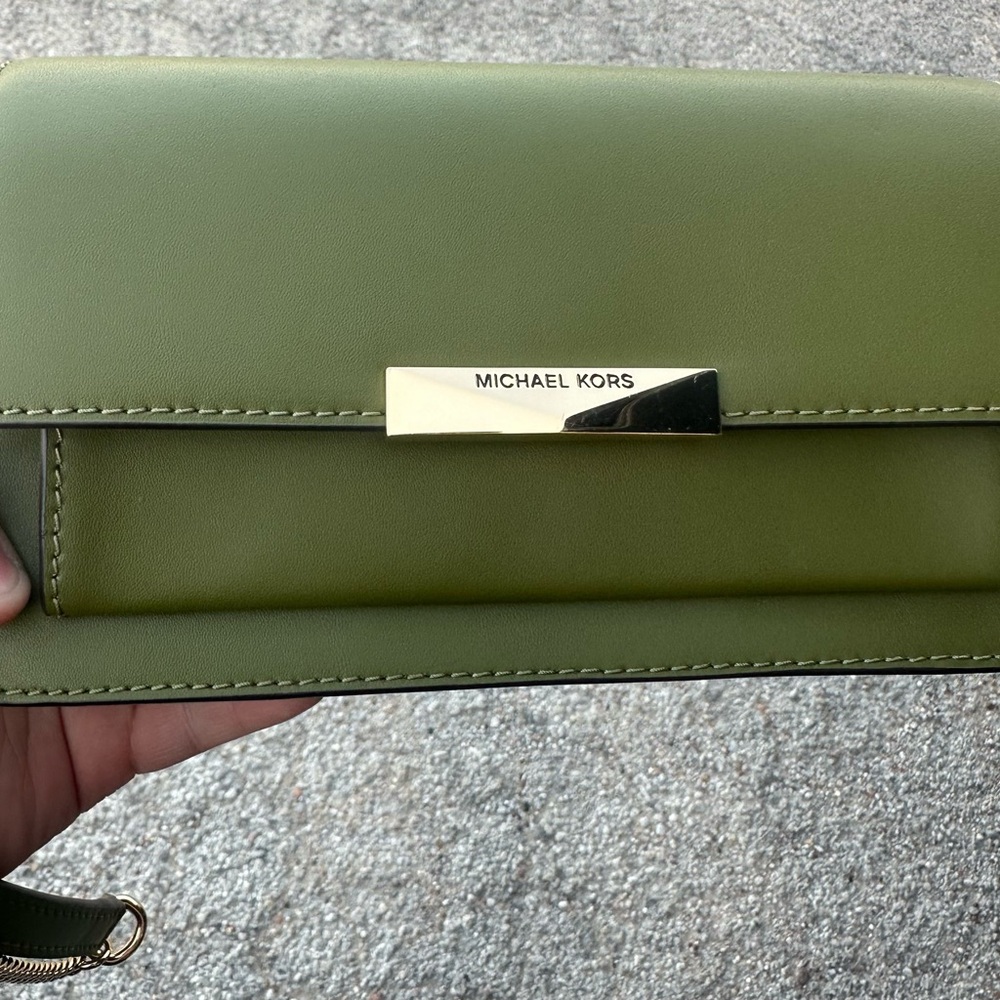 Michael Kors Green Leather Clutch with Gold Hardware